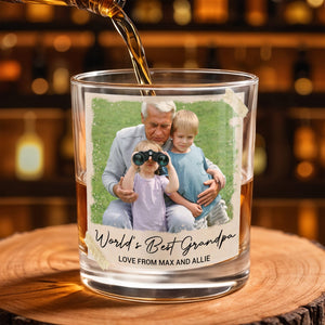 World's Best Grandpa Vintage Photo Upload Personalized Glass - Personalized Custom Whiskey Glass - FAM888_RWG