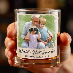 World's Best Grandpa Vintage Photo Upload Personalized Glass - Personalized Custom Whiskey Glass - FAM888_RWG