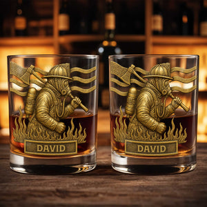 To My Courageous Hero Firefighter - Personalized Custom Whiskey Glass - FIF012_RWG