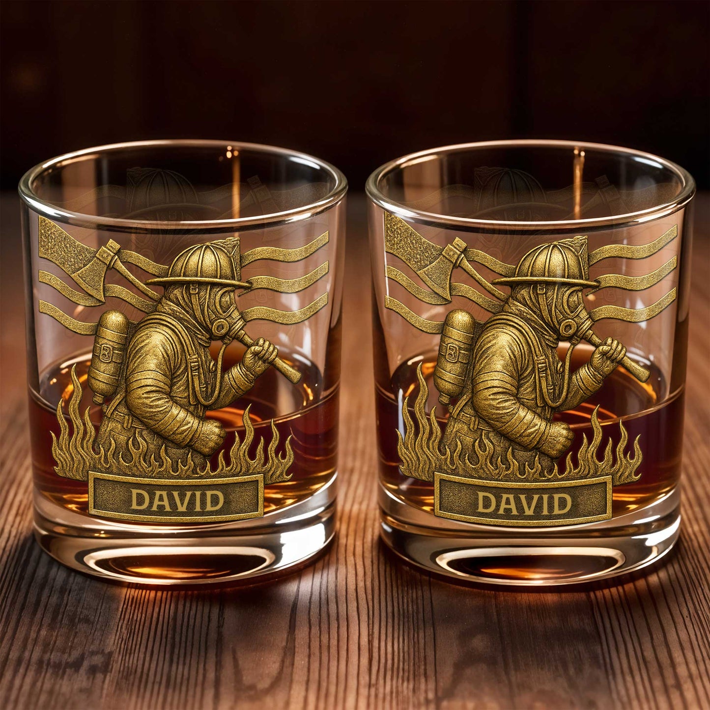 To My Courageous Hero Firefighter - Personalized Custom Whiskey Glass - FIF012_RWG