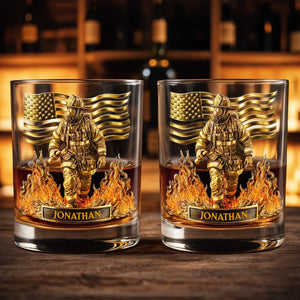 Celebrate Our Heroes, Brave Firefighter And American Flag - Personalized Custom Whiskey Glass - FIF045_RWG