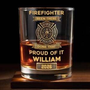 Firefighter Been There Done That Badge - Personalized Custom Whiskey Glass - FIF059_RWG