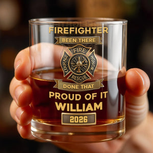 Firefighter Been There Done That Badge - Personalized Custom Whiskey Glass - FIF059_RWG