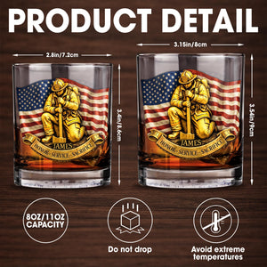 Honor Service Sacrifice Firefighter And American Flag - Personalized Custom Whiskey Glass - FIF096_RWG