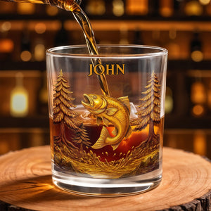 The Spirit Of Nature And Adventure, Tree And Fish Design - Personalized Custom Whiskey Glass - FISH017_RWG