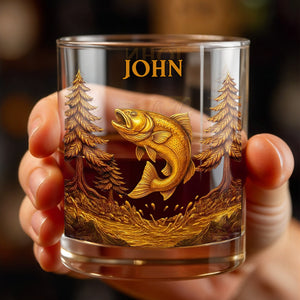 The Spirit Of Nature And Adventure, Tree And Fish Design - Personalized Custom Whiskey Glass - FISH017_RWG