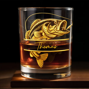 Legendary Catch Fishing Design With Bass Fish - Personalized Custom Whiskey Glass - FISH021_RWG