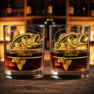 Legendary Catch Fishing Design With Bass Fish - Personalized Custom Whiskey Glass - FISH021_RWG