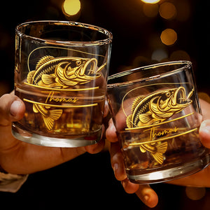 Legendary Catch Fishing Design With Bass Fish - Personalized Custom Whiskey Glass - FISH021_RWG