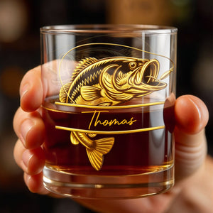 Legendary Catch Fishing Design With Bass Fish - Personalized Custom Whiskey Glass - FISH021_RWG