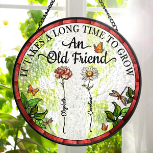 Birth Flower Grow An Old Friend personalized stained glass suncatcher
