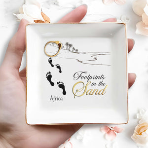 Footprints in the Sand With Beach and Palm Trees - Personalized Custom Jewelry Dish - FTH017_SCRD