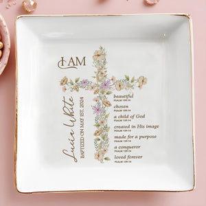 Beautiful Child Of God, Floral Cross Jewelry Dish - Personalized Custom Jewelry Dish - FTH032_SCRD