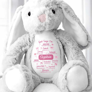God Says I'm Amazing Loved Strong, Religious Symbols Bunny - Personalized Stuffed Bunny - FTH041_BUN