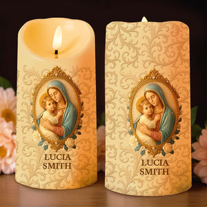 Celebrate Your Faith, Religious Iconography and Floral Patterns - Personalized Custom LED Candle - FTH054_LECA