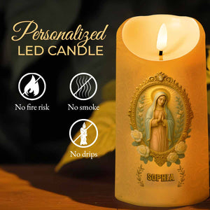 Inscribing Your Faith With Grace And Roses - Personalized Custom LED Candle - FTH090_LECA