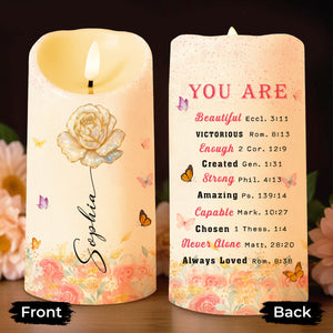 You Are Beautiful, Victorious, Enough, Rose And Butterflies - Personalized Custom LED Candle - FTH103_LECA