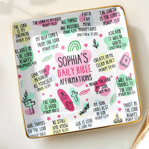 Sophia's Daily Bible Affirmations, Crosses And Hearts - Personalized Custom Jewelry Dish, Ceramic Dish, Square Shape - FTH115_SCRF