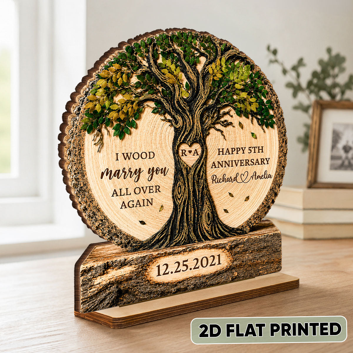 Couple Tree I Wood Marry You - Personalized 2-Layered Wooden Plaque - Gift For Couples