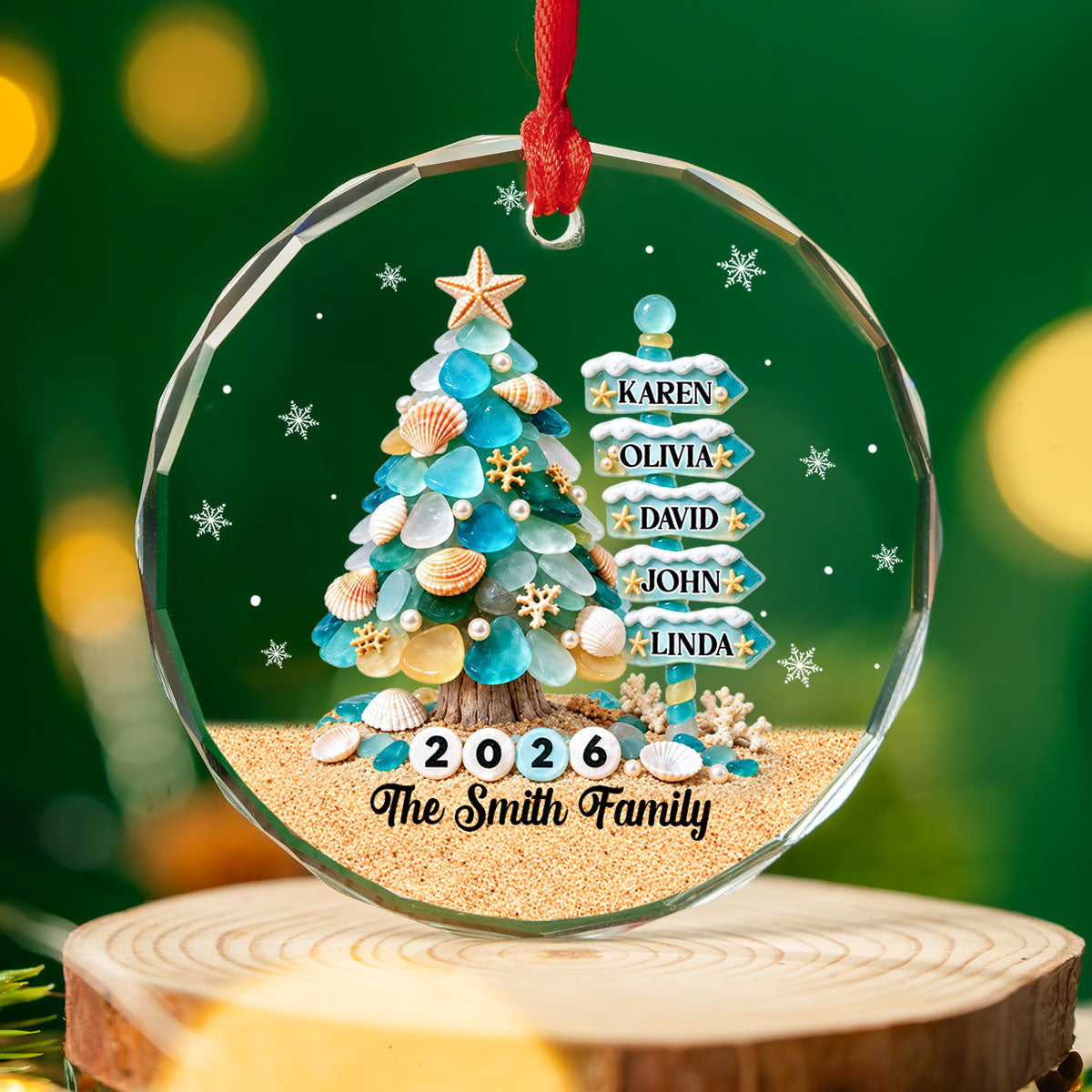 Custom Family Ornament, Christmas Gift for Family Members • Frosted Family Signpost - Personalized Glass Ornament