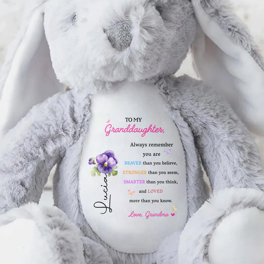 To My Granddaughter, Always Remember You Are Braver, Stuffed Bunny and Flowers - Personalized Stuffed Bunny - GDT002_BUN