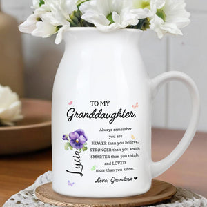 Braver, Stronger, Smarter Granddaughter Love Message With Flowers - Personalized Ceramic Flower Vase