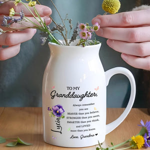 Braver, Stronger, Smarter Granddaughter Love Message With Flowers - Personalized Ceramic Flower Vase