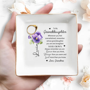 Straighten Your Crown Granddaughter Inspirational Quote - Personalized Custom Jewelry Dish - GDT006_SCRD