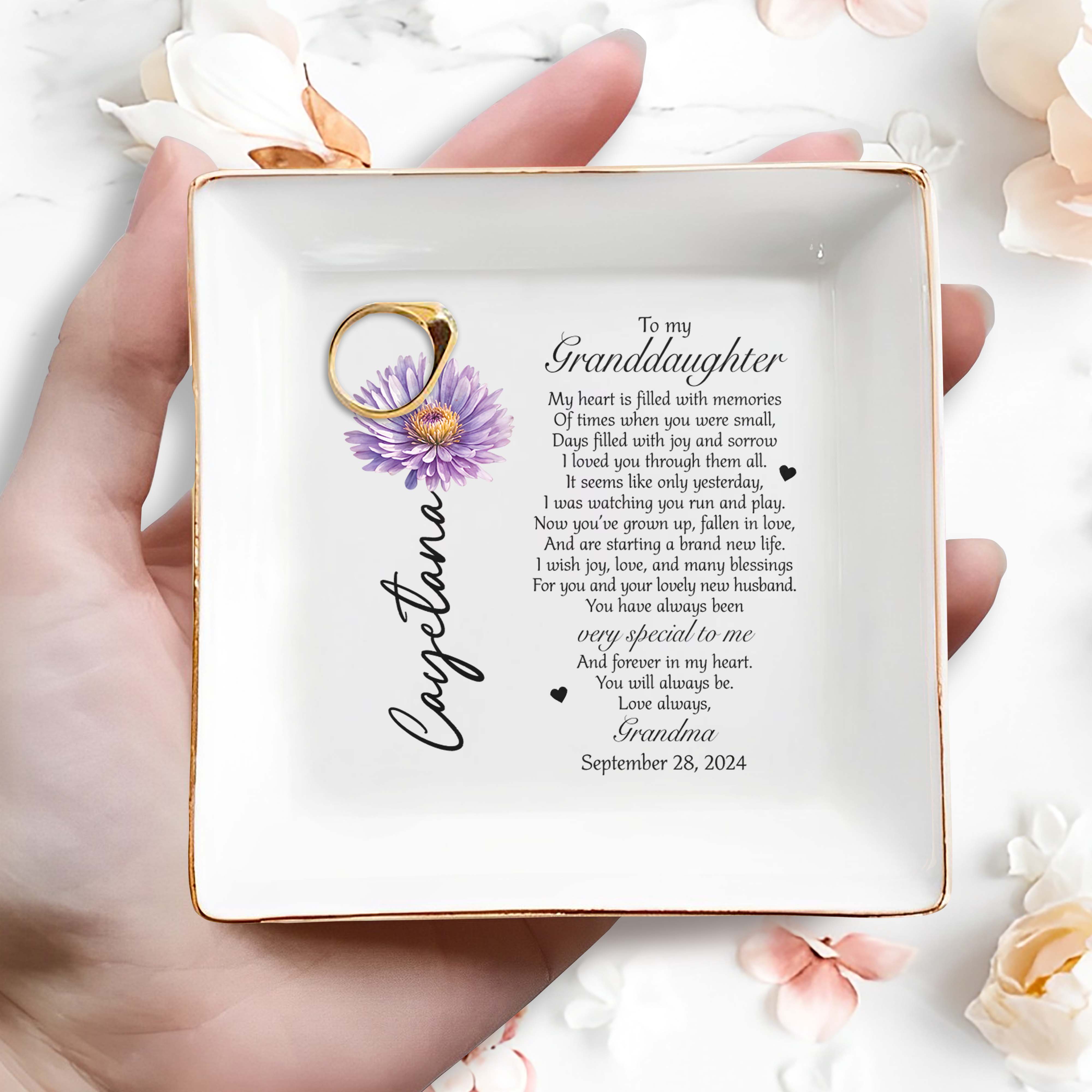 Grandma's Love And Memories To Granddaughter - Personalized Custom Jewelry Dish - GDT010_SCRD