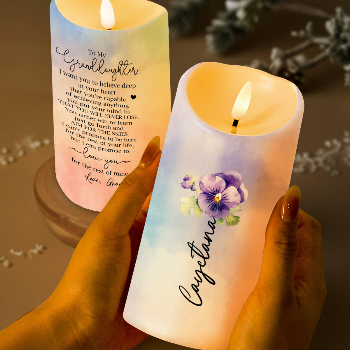Personalized Pansy Flower LED Candle - Personalized Custom LED Candle - GDT018_LECA