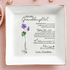 Love Grandmas Forever Message To Granddaughter Floral Design - Personalized Custom Jewelry Dish - GDT022_SCRD