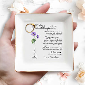 Love Grandmas Forever Message To Granddaughter Floral Design - Personalized Custom Jewelry Dish - GDT022_SCRD