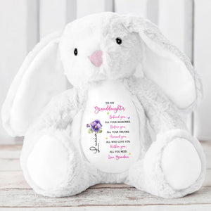 To My Granddaughter, Behind You, All Your Memories, Stuffed Bunny and Flower - Personalized Stuffed Bunny - GDT024_BUN