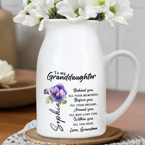 To My Granddaughter Love Grandma Message With Flowers - Personalized Ceramic Flower Vase