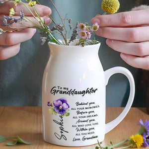 To My Granddaughter Love Grandma Message With Flowers - Personalized Ceramic Flower Vase