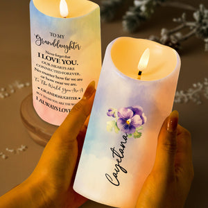 To My Granddaughter, Always Connected, Love And Flowers - Personalized Custom LED Candle - GDT028_LECA