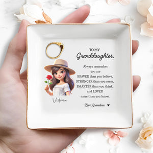 Braver Stronger Smarter Loved Quote For Granddaughter - Personalized Custom Jewelry Dish - GDT034_SCRD