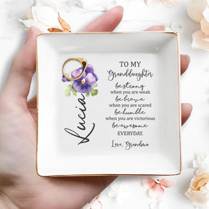 Be Strong, Brave, Humble, and Awesome Everyday Pansy Flower Design - Personalized Custom Jewelry Dish - GDT042_SCRD
