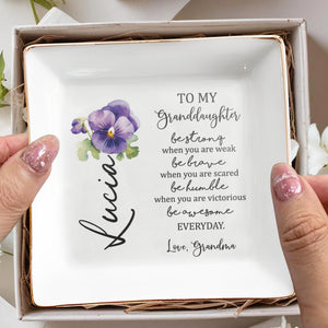 Be Strong, Brave, Humble, and Awesome Everyday Pansy Flower Design - Personalized Custom Jewelry Dish - GDT042_SCRD