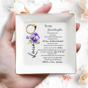 Dance In The Rain Love & Kisses Pansy Flower Gift - Personalized Custom Jewelry Dish - GDT047_SCRD