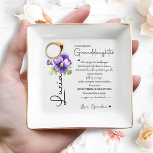 Reflection Of Greatness Pansy Flower Jewelry Dish - Personalized Custom Jewelry Dish - GDT050_SCRD