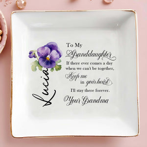 Keep Me In Your Heart Forever Pansy Flower Design - Personalized Custom Jewelry Dish - GDT056_SCRD