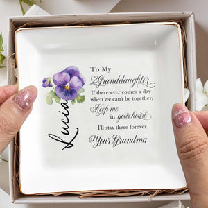 Keep Me In Your Heart Forever Pansy Flower Design - Personalized Custom Jewelry Dish - GDT056_SCRD