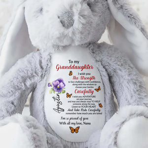 To My Granddaughter, I Wish You The Strength, Flowers and Butterflies - Personalized Stuffed Bunny - GDT060_BUN