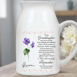 Love And Strength Granddaughter Floral Vase - Personalized Ceramic Flower Vase