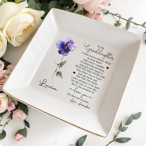Granddaughter Encouragement Quote With Floral Design - Personalized Custom Jewelry Dish - GDT062_SCRD