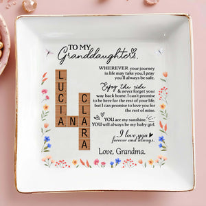 Granddaughter Journey and Ride Floral Inspirational Dish - Personalized Custom Jewelry Dish - GDT072_SCRD