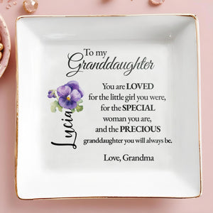 To My Granddaughter Special Love Pansy Flower Design - Personalized Custom Jewelry Dish - GDT087_SCRD