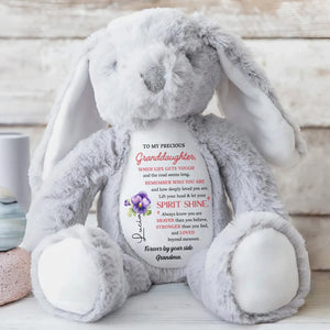 To My Precious Granddaughter, When Life Gets Tough And The Road Seems Long, Remember Who You Are, Bunny and Flowers - Personalized Stuffed Bunny - GDT102_BUN