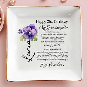 Reach For The Stars Violet Flower Dish - Personalized Custom Jewelry Dish - GDT170_SCRD
